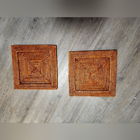 Set of 2 Pottery Barn Rattan wicker woven placemats 12x12 - Picture 1 of 3